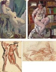 Standing nude; seated female nude; ballerina; and two female nude studies