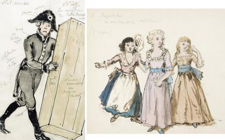 Group of six costume designs