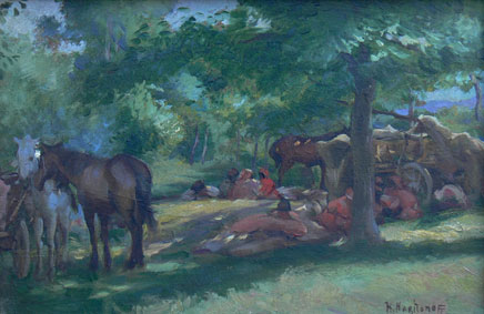 Horses and Riders in a Forest