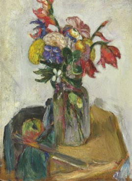 Still life with apple and flowers