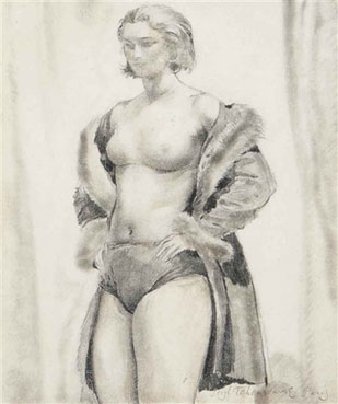 Standing woman in a fur coat; and Study for a seated nude