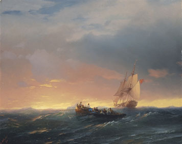 Vessels in a swell at sunset