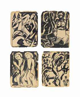 Four illustrations for Aleksei Kruchenykh `s (1886-1968) 1913 `Two poems: The Hermits; The Hermitess`