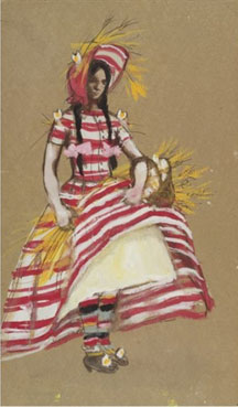 Woman in red and white dress