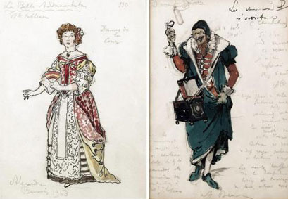 Group of six costume designs