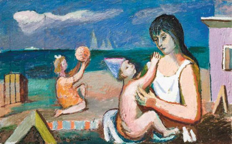 Mother with children at the beach