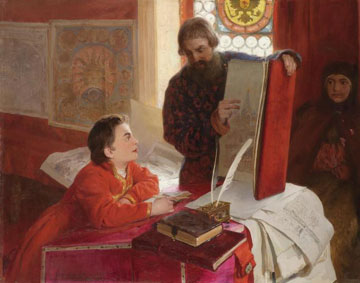 The dyak Zotov instructing the tsarevich Petr Alexeevich in his letters