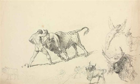 Study for Capture of the Cretan bull and The abduction of Europa