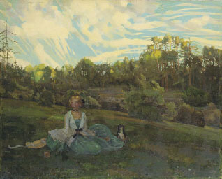 A girl in an evening landscape