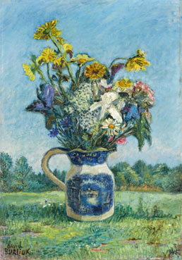 Blue and white jug with flowers