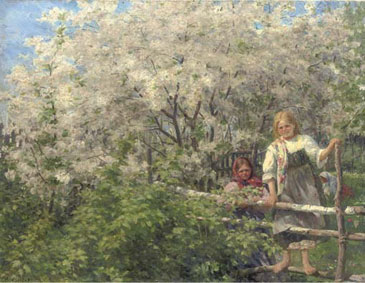 Ukrainian peasant girls with cherry blossom