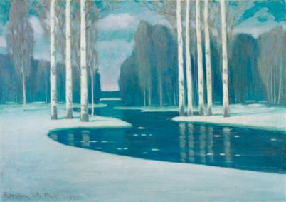 Birch trees by a river