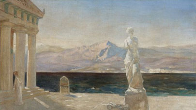 Classical landscape, a design for the opera Prizraki Ellady (Ghosts of Hellas)