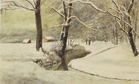 A wooded landscape in winter