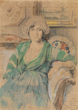 Portrait of the artist`s wife Irina Voitsekhovskaya-Vinogradova