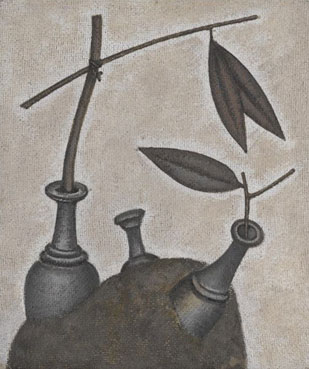 still life with bottles and twigs