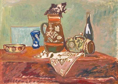 Still life with embroidered napkin