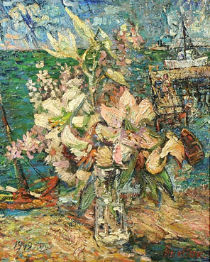 Still Life with Boats and Dock in Distance