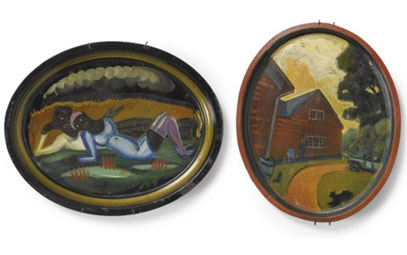 Two figures reclining and Farmhouse in Woodstock; a pair