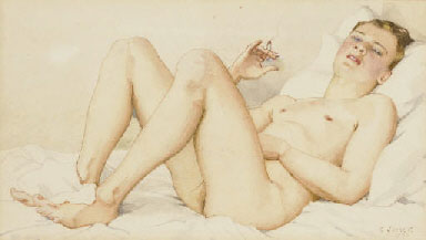 Male nude with cigarette