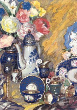 Still life with porcelain and flowers