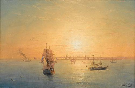 Російський корабель при заході сонця