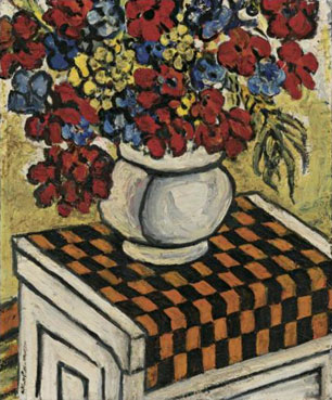 Vibrant still life with white vase