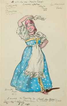 A costume design for Petrouchka: La Nourrice Bleue