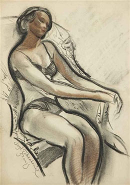 Woman seated in an armchair