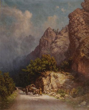 Ox-drawn cart in the mountains