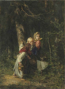 Peasant girls in the forest