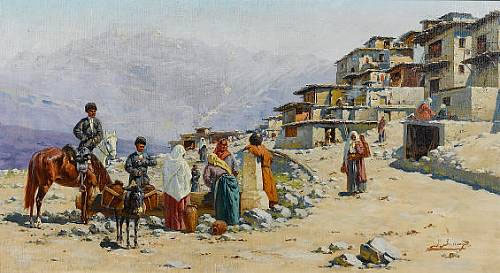 Caucasian village scene