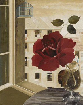 Rose by an open window