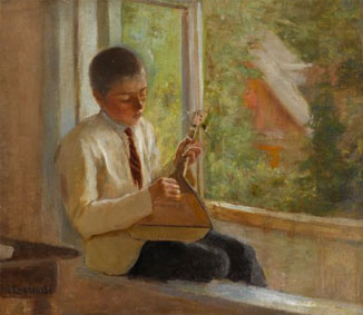 Interlude: young man at window playing balalaika