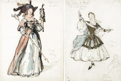 Group of five costume designs