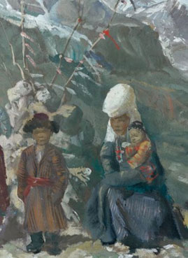 Femmes Kirghiz et leurs enfants dans l`Himalaya