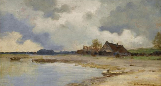 River landscape with houses