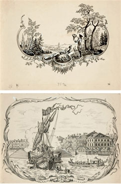 Two illustrations for Alexandre Popoff`s Istoricheskaia poema and Poslednii pokhod