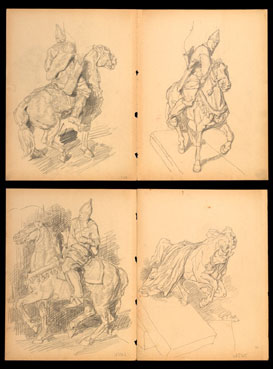 Eleven sketches of horsemen and horses