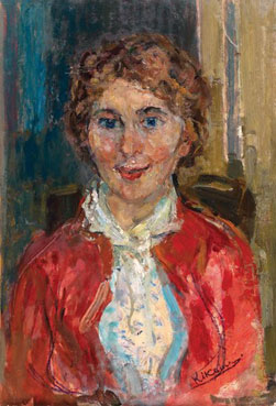 Jeune femme au gilet rouge