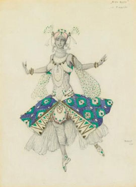 Costume design for Tamara Karsavina as la fiancee in Le dieu bleu