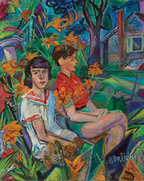 Two girls in a garden