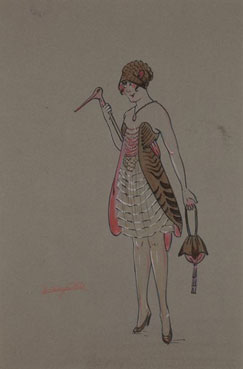 Jeune femme en robe marron, projet de costume