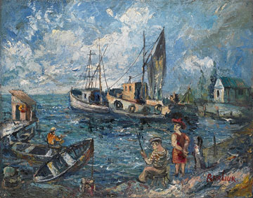 Fishermen in a harbour