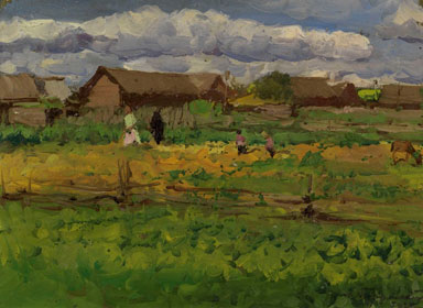 Landscape with field and houses