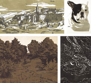 A group of four woodcut prints