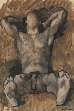 Seated nude leaning back and study of a boy with his arms raised: two works