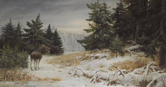 Elk in a winter landscape