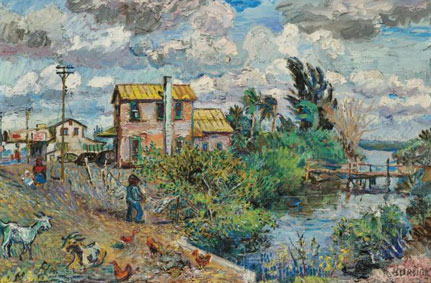 Farm scene with bridge