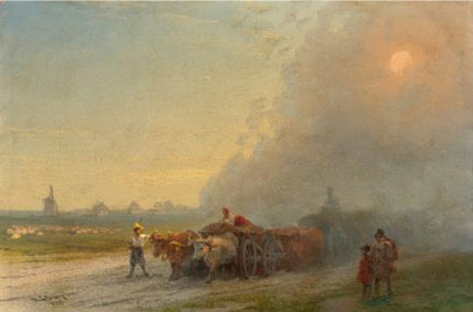 Ox-carts in the Ukrainian steppe